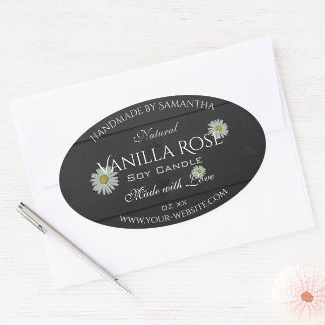 Black Wood Grain Product Packaging Labels Daisies (Envelope)