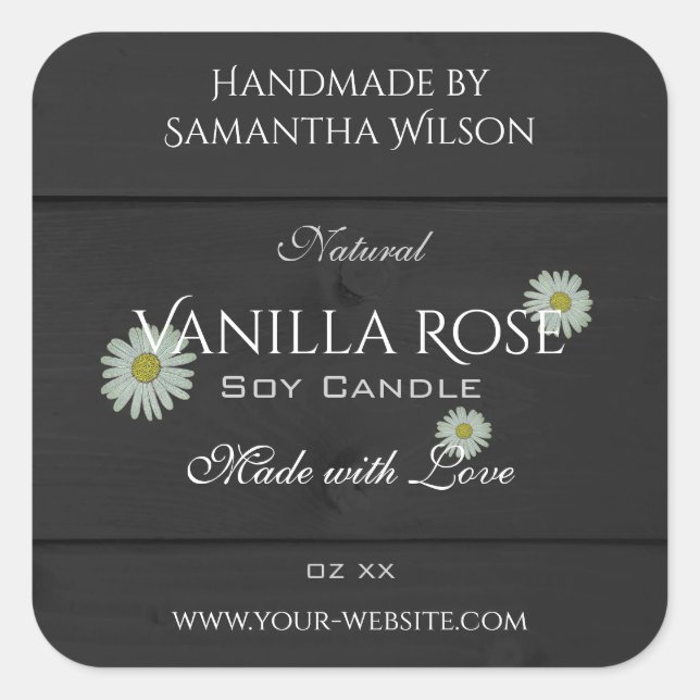 Black Wood Grain Product Packaging Labels Daisies (Front)
