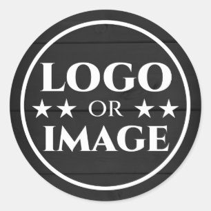 Black Wood Grain Wooden Boards Logo Image Template Classic Round Sticker