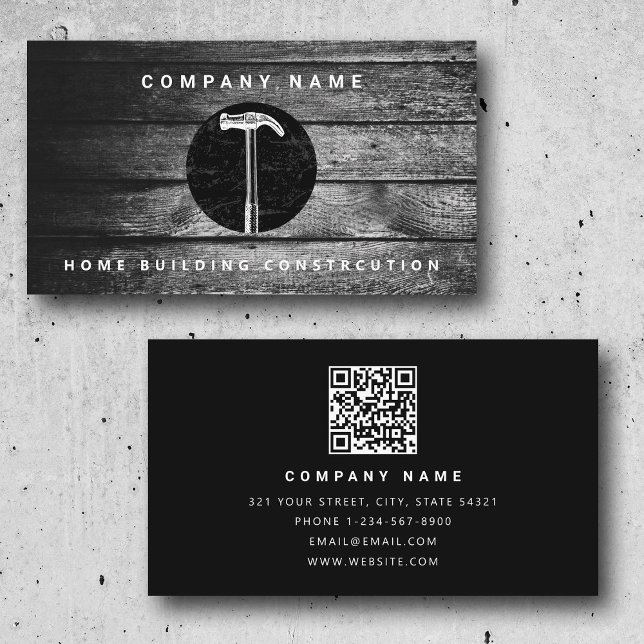Black Wood Hammer Home Building Construction Business Card (Black Wood Hammer Home Building Construction Business Card)