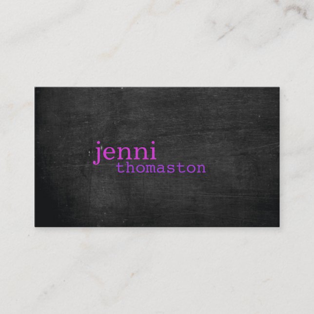 Black Wood Purple Typography Business Card (Front)