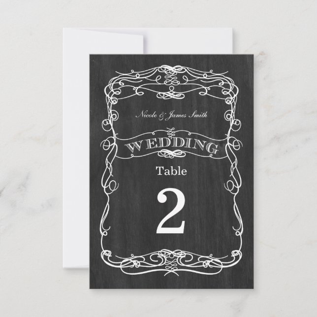 Black Wood Vintage Wedding Table Number Cards (Front)