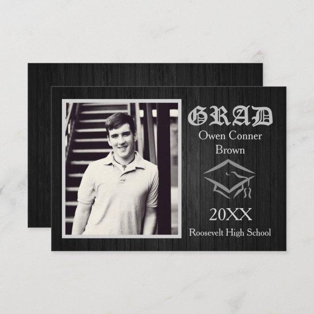 Black Wood with Cap - 3x5 Graduation Announcement (Front/Back)
