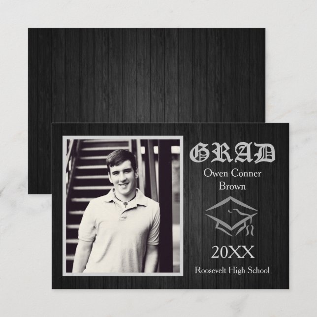 Black Wood with Cap - 3x5 Graduation Announcement (Front/Back)