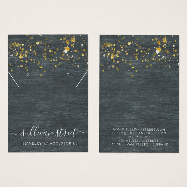 Black Wooden Gold Earrings Necklace Display Card (Front & Back)