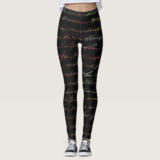 Black wool look with colourful writing  leggings (Front)