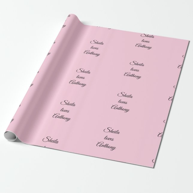 Black Words of Love on Pink Wrapping Paper (Unrolled)