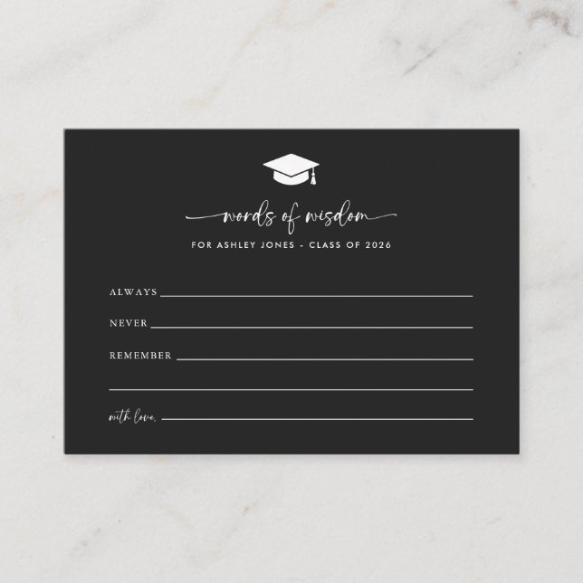 Black Words of Wisdom Graduation Advice Cards (Front)