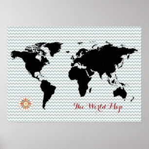 black world map on chevron poster