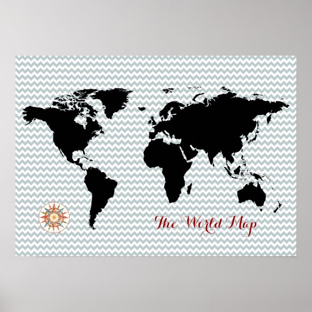 black world map on chevron poster (Front)