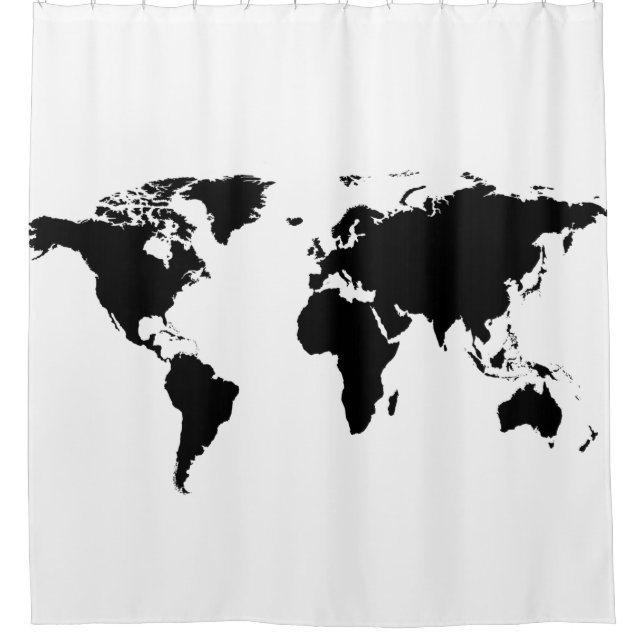 black world map on white shower curtain (Front)