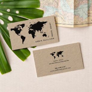 black world map travel agent (on kraft option) business card