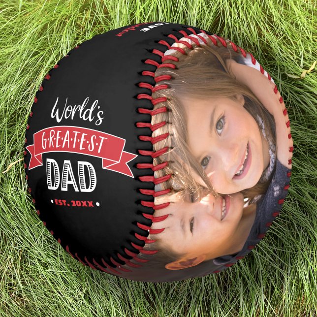 Black World’s Greatest Dad Red Banner Photo Modern Baseball (Creator Uploaded)