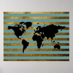 black worldmap with stripes poster