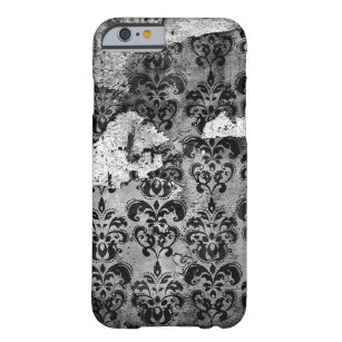 Black Worn-out Vintage Grunge Damask Pattern Barely There iPhone 6 Case