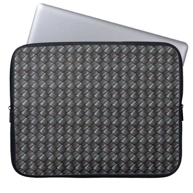 Black Woven Leather Pattern Laptop Sleeve (Front)