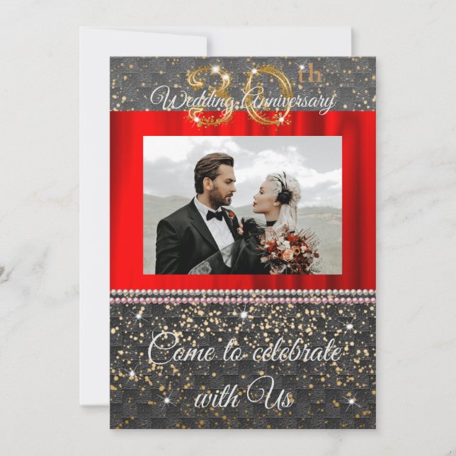 Black Woven & Pearls Gold 30th Wedding Anniversary Invitation (Front)