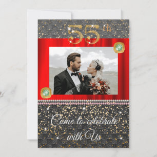 Black Woven & Pearls Gold 55th Wedding Anniversary Invitation