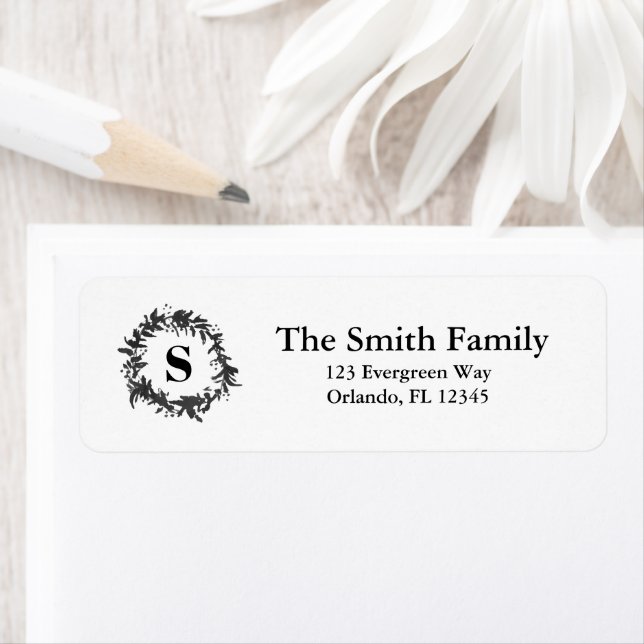 Black Wreath Painting Monogram Return Address (Insitu)
