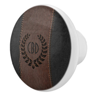 Black Wreath With Brown & Black Leather Texture Ceramic Knob