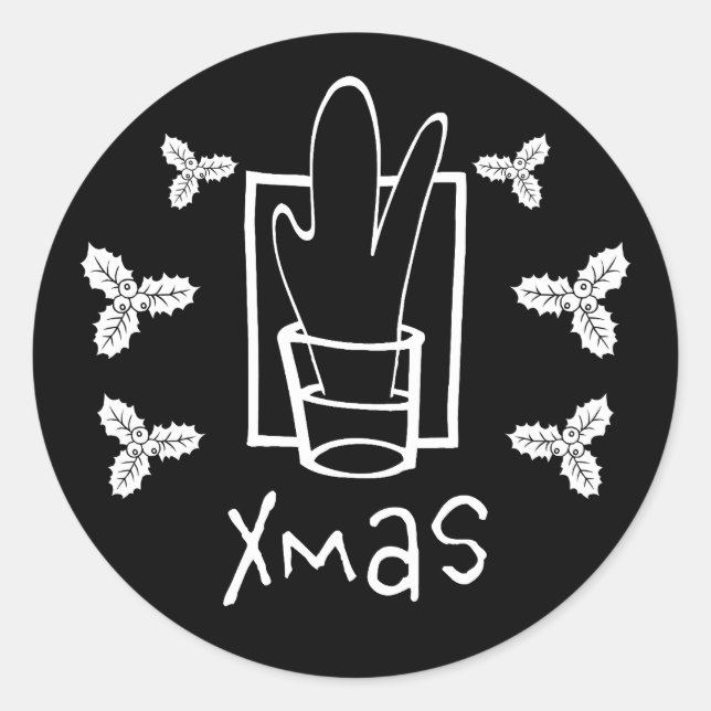 Black Xmas Christmas Classic Round Sticker (Front)
