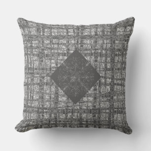 Black X's and O's Pattern Grey Check Cushion