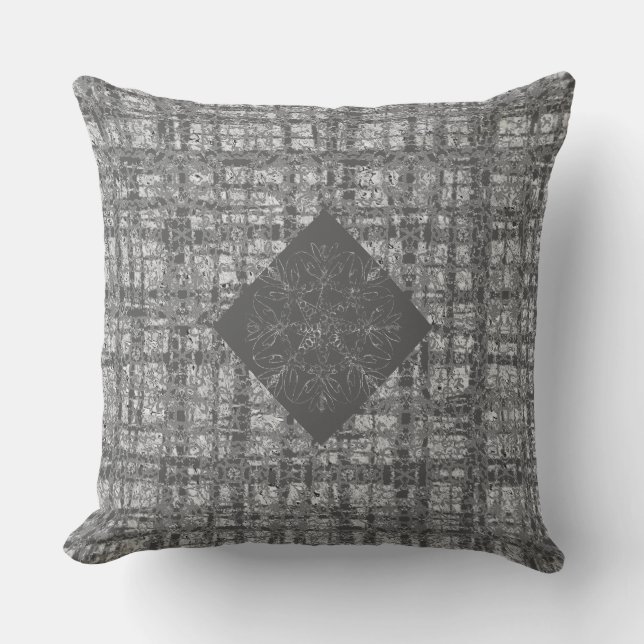 Black X's and O's Pattern Grey Check Cushion (Front)