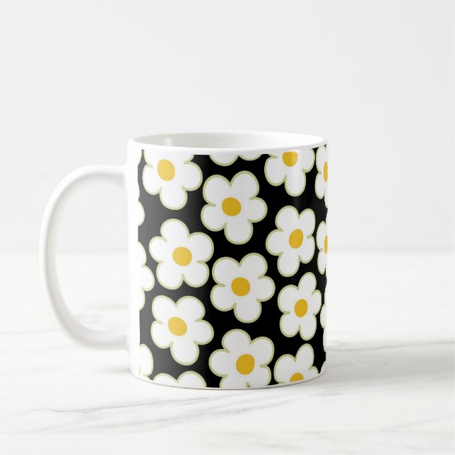Black Y2K Wildflower Bold Retro Spring Kitchen  Coffee Mug (Left)