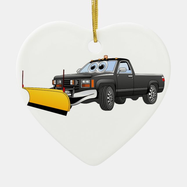 Black Y Pick Up Truck Snow Plough Cartoon Ceramic Tree Decoration (Front)