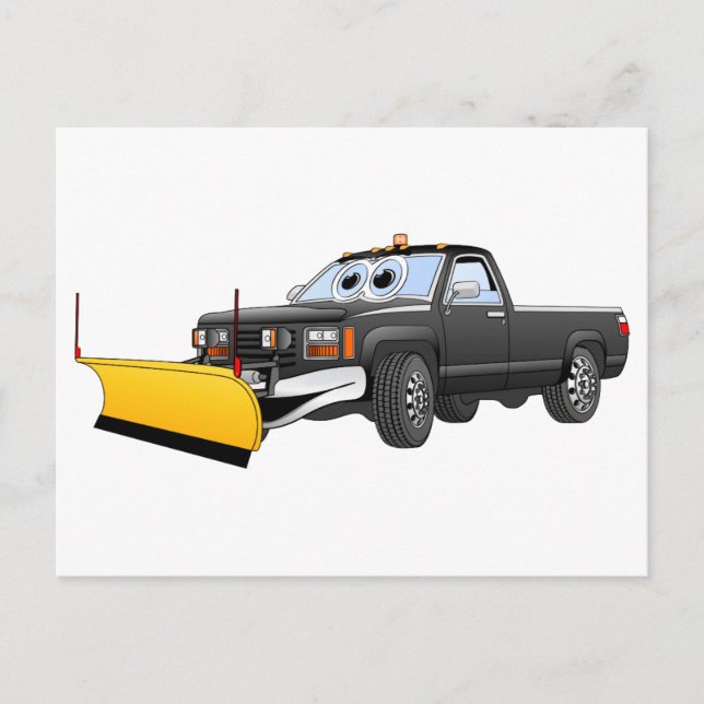 Black Y Pick Up Truck Snow Plough Cartoon Postcard (Front)