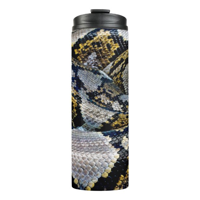 Black, yellow, and grey python thermal tumbler (Front)