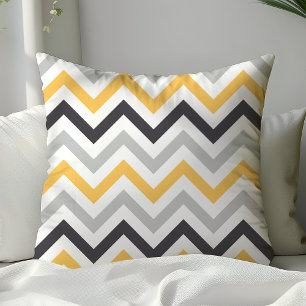 Black Yellow and Grey Zigzag Chevron Pattern Cushion