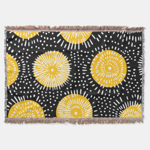 Black yellow and white doodle burst throw blanket