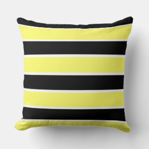Black, Yellow and White Stripes Cushion