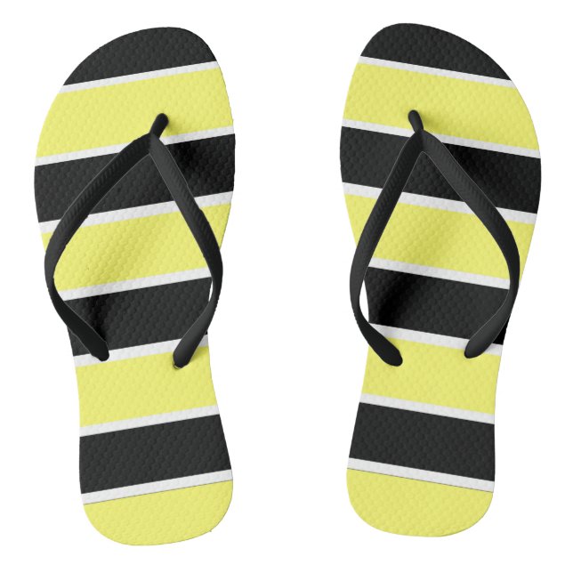 Black, Yellow and White Stripes Jandals (Footbed)