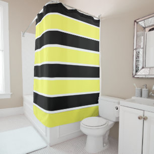 Black, Yellow and White Stripes Shower Curtain