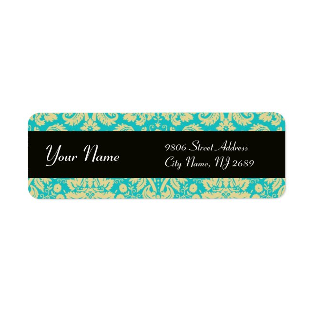 BLACK YELLOW AQUA BLUE TEAL DAMASK (Front)
