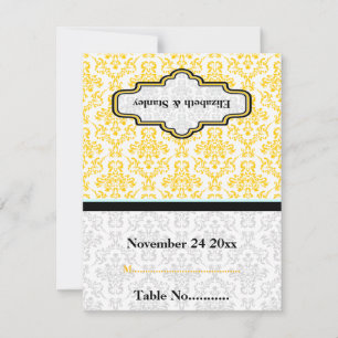 Black yellow aqua damask wedding custom place card