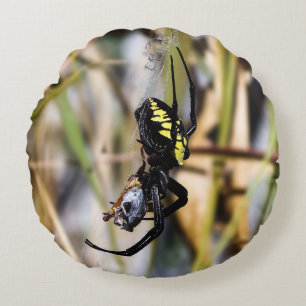 Black & Yellow Argiope Garden Spider  Round Pillow