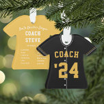 Black & Yellow Baseball Coach Team Jersey Ornament<br><div class="desc">Commemorate an awesome season for your kids' baseball coach with this cool custom ornament in a black and yellow colorway. Personalise the front with the year,  with "Coach" above,  and add more details to the back,  including coach name,  team or league name,  season,  and the team roster.</div>