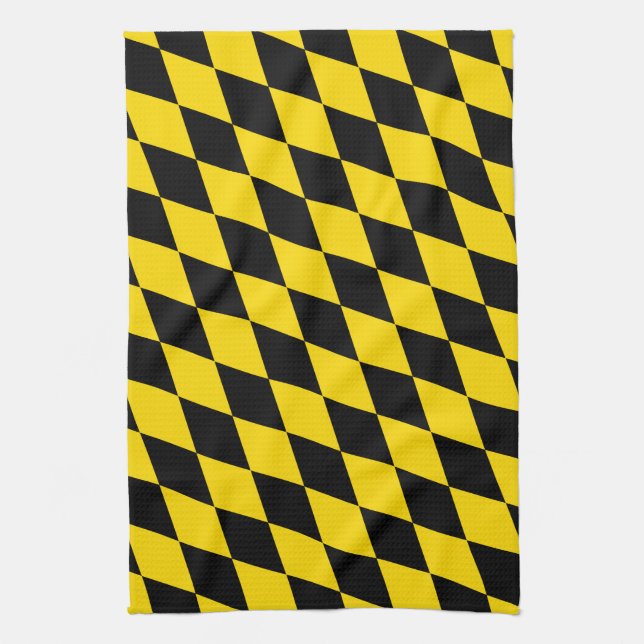 Black Yellow Bavaria Flag Tea Towel (Vertical)