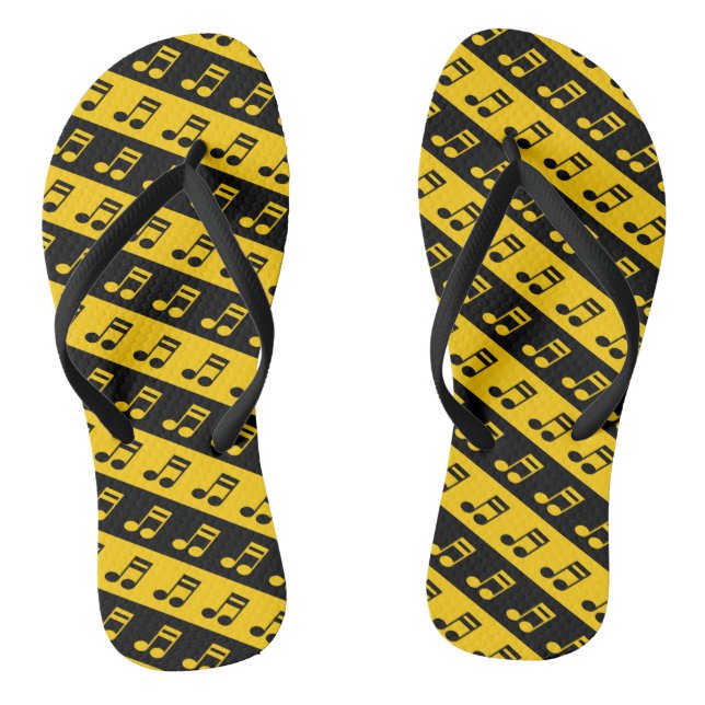 Black & Yellow Beamed Sixteenth Notes Pattern Jandals (Footbed)