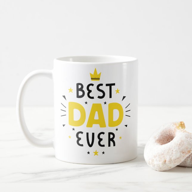 Black & Yellow Best Dad Ever Coffee Mug (With Donut)