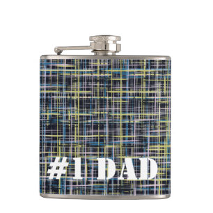 Black, Yellow Blue Grid Lines Hip Flask