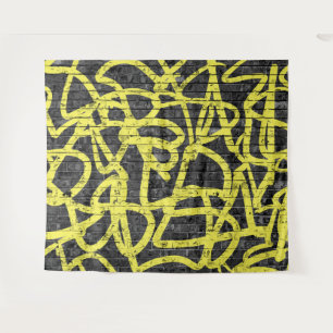 Black Yellow Brick Graffiti Hip Hop Party Backdrop Tapestry