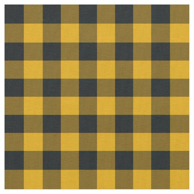 Black & Yellow Buffalo Chequered Plaid Rustic Fabric (Close Up)