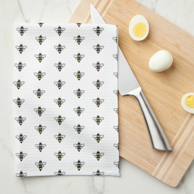 Black & Yellow Bumble Bee Tea Towel (Quarter Fold)