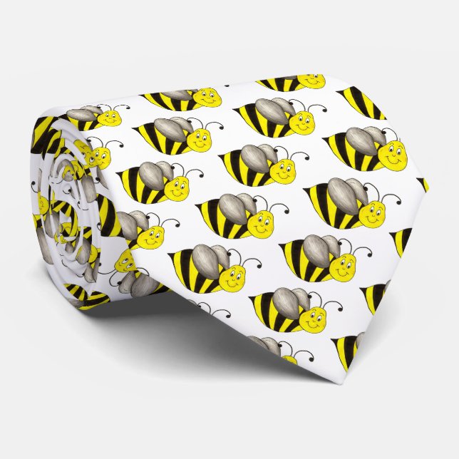 Black Yellow Bumblebee Cartoon Bee Bees Insect Tie (Rolled)