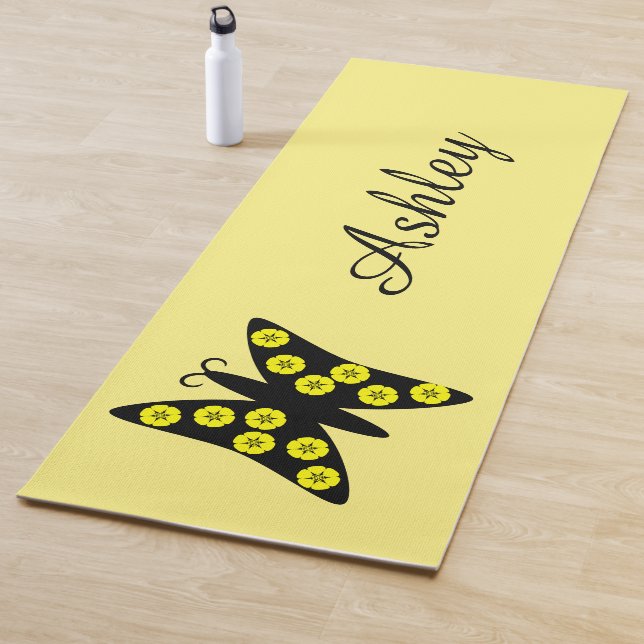 Black/Yellow Butterfly Design Yoga Mat (In Situ)