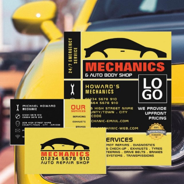 Black & Yellow Car Logo, Auto Mechanic Business Card (Creator Uploaded)